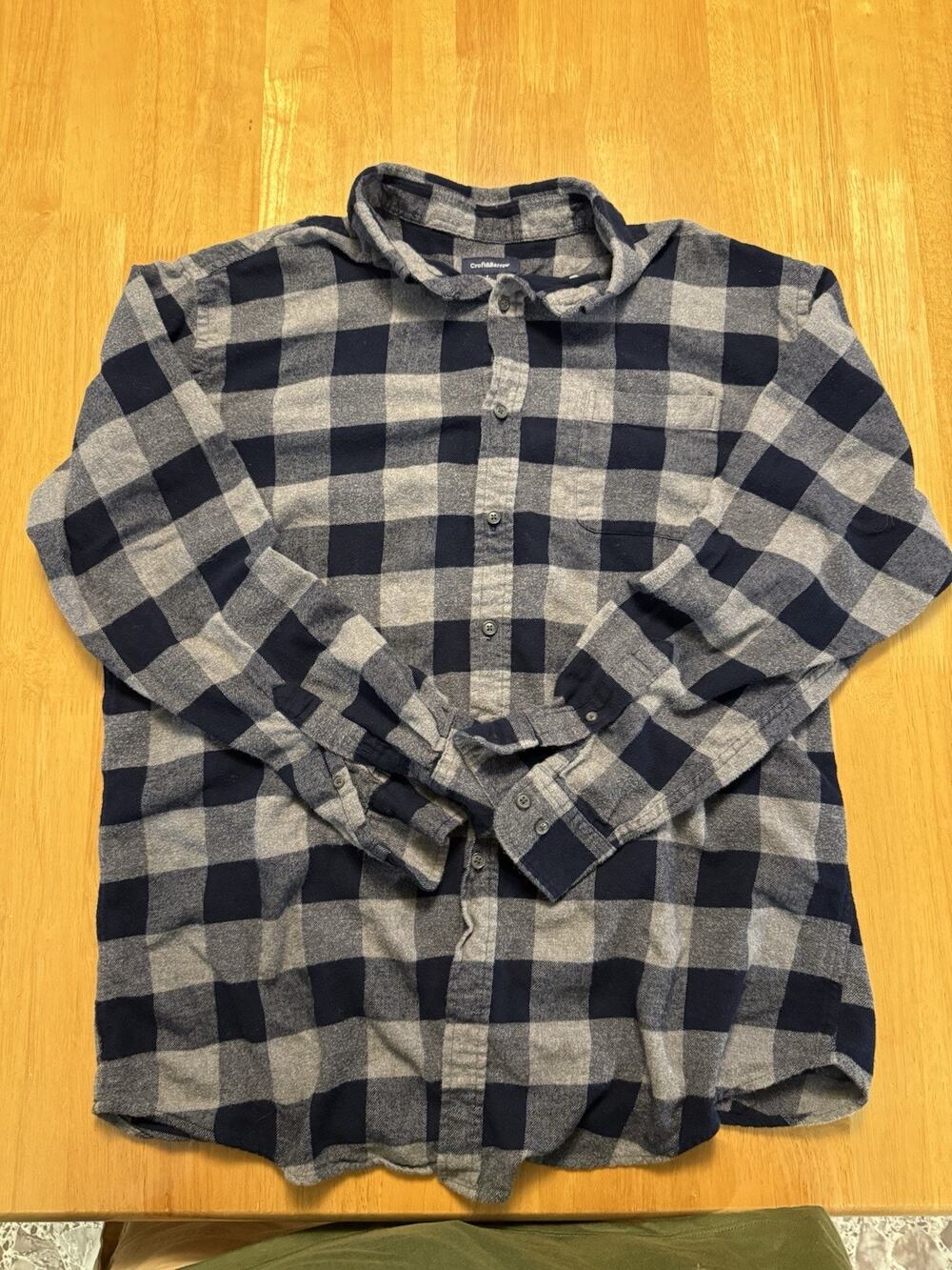 Croft & Barrow Mens L Buffalo Plaid Flannel Shirt Black Gray Long Sleeve